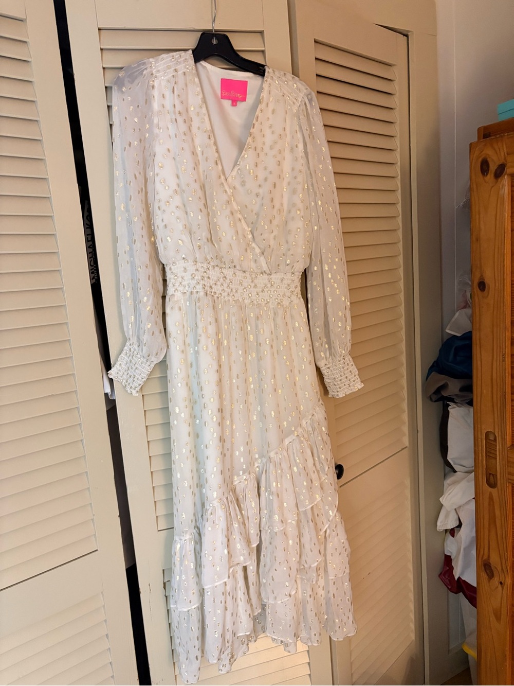 Lilly Pulitzer White Midi Dress with Gold Foil Detail